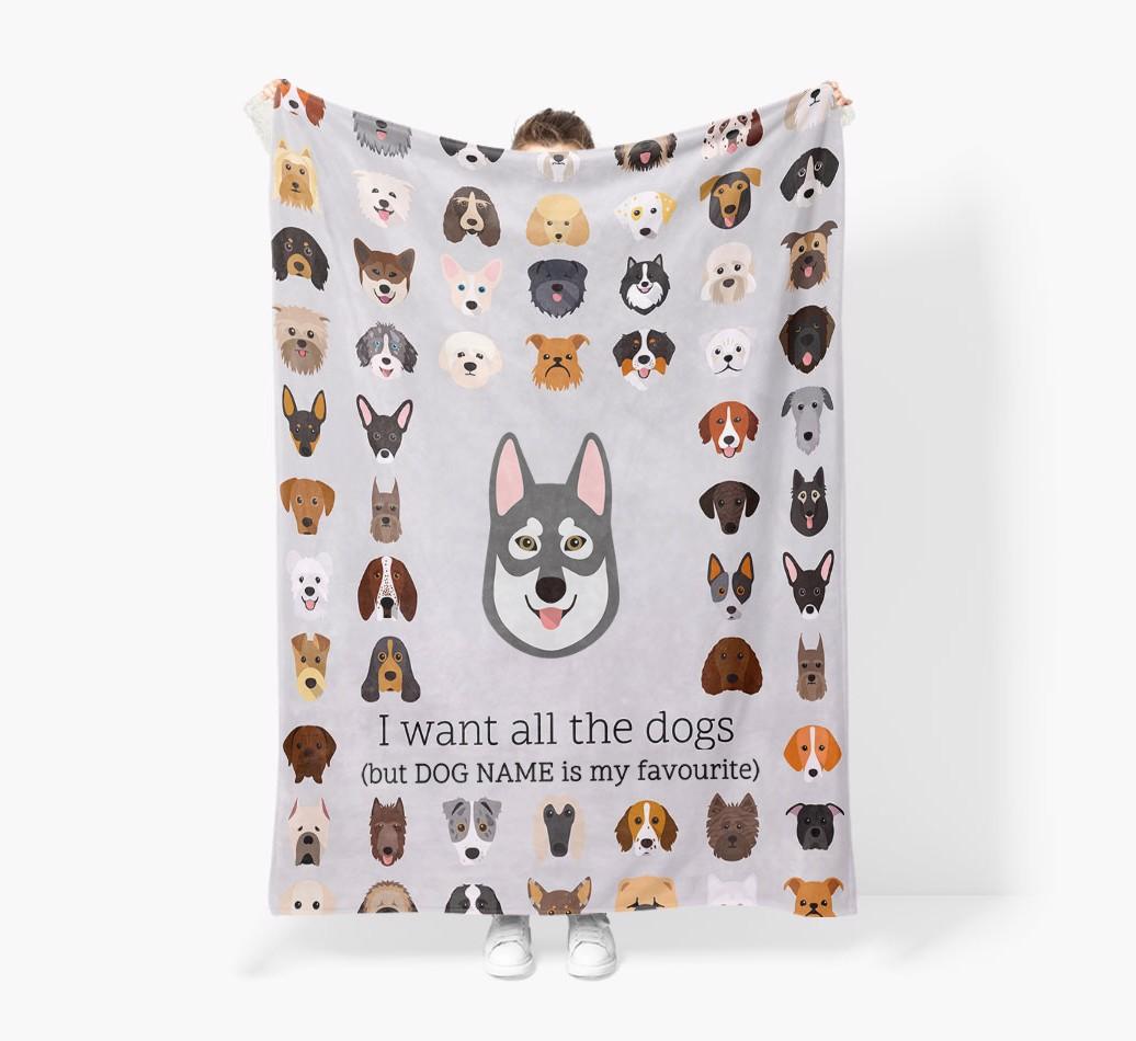 'All The Dogs' - Personalized {breedFullName} Blanket: Premium Sherpa Fleece