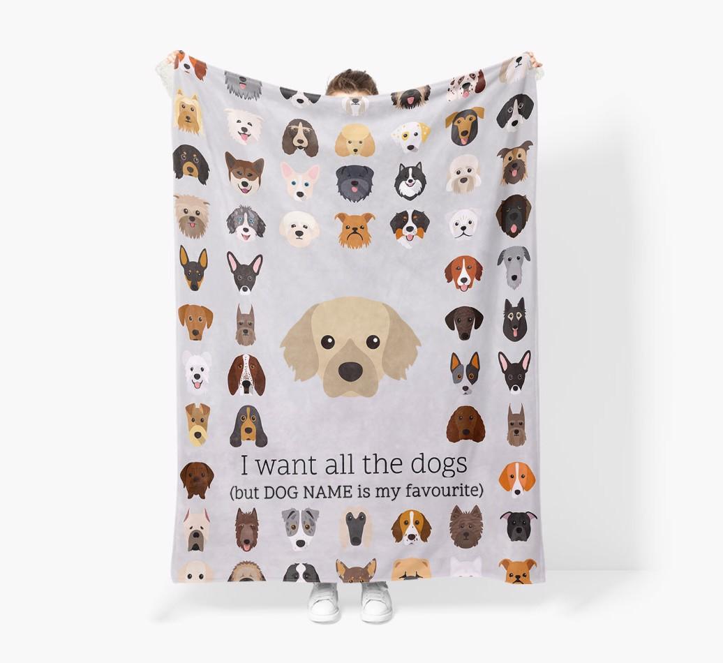 'All The Dogs' - Personalized {breedFullName} Blanket: Premium Sherpa Fleece