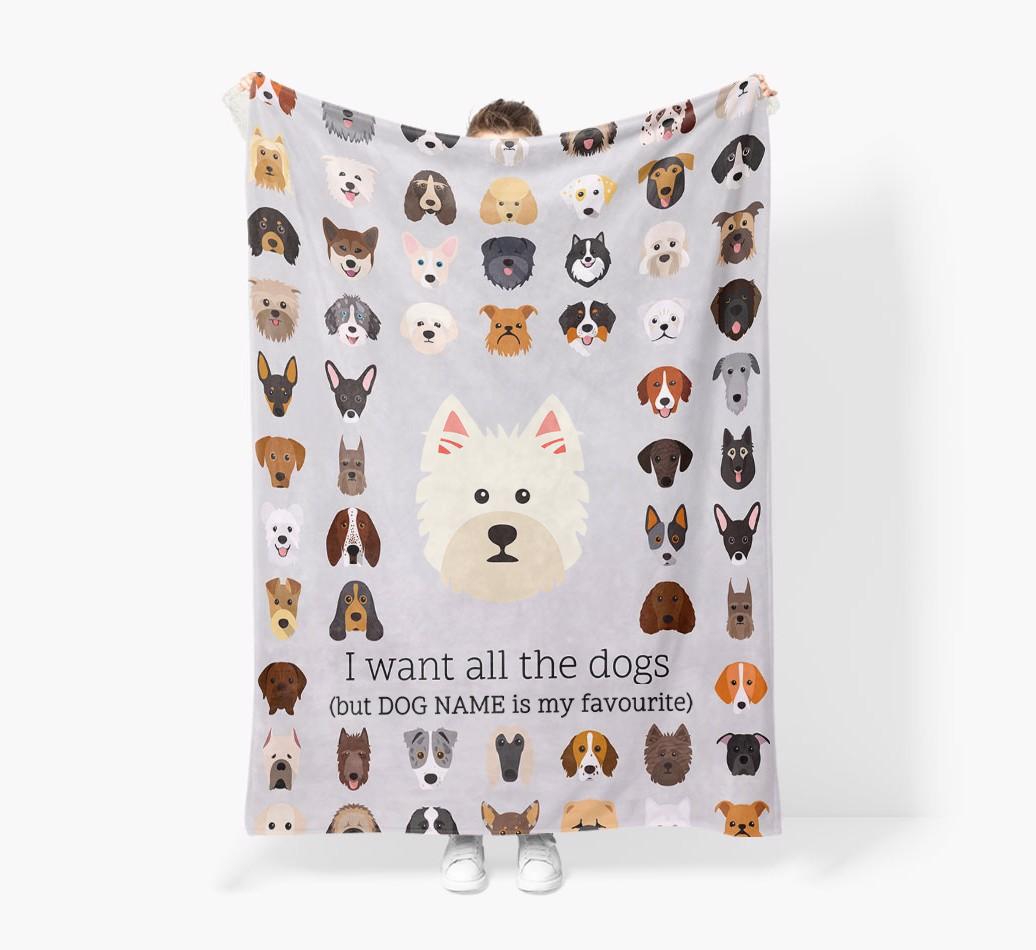 'All The Dogs' - Personalized {breedFullName} Blanket: Premium Sherpa Fleece