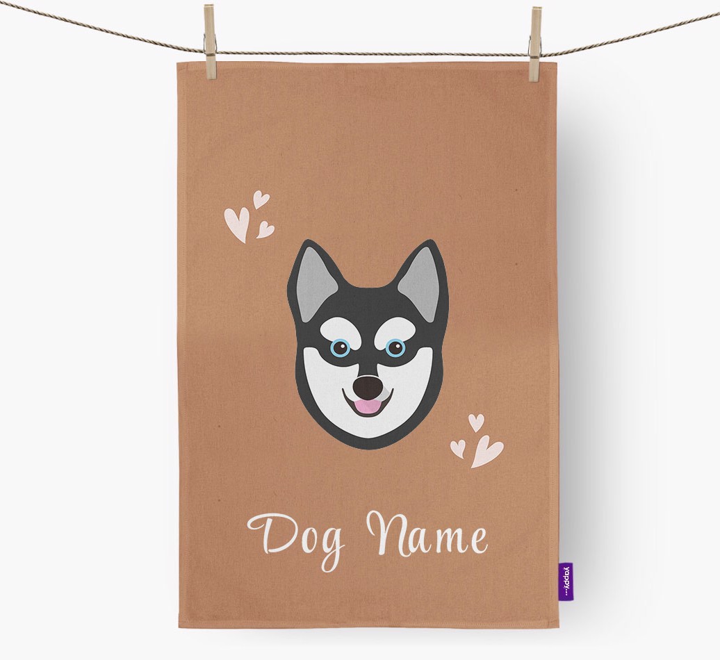 'Hearts' - Personalized {breedFullName} Dish Towel