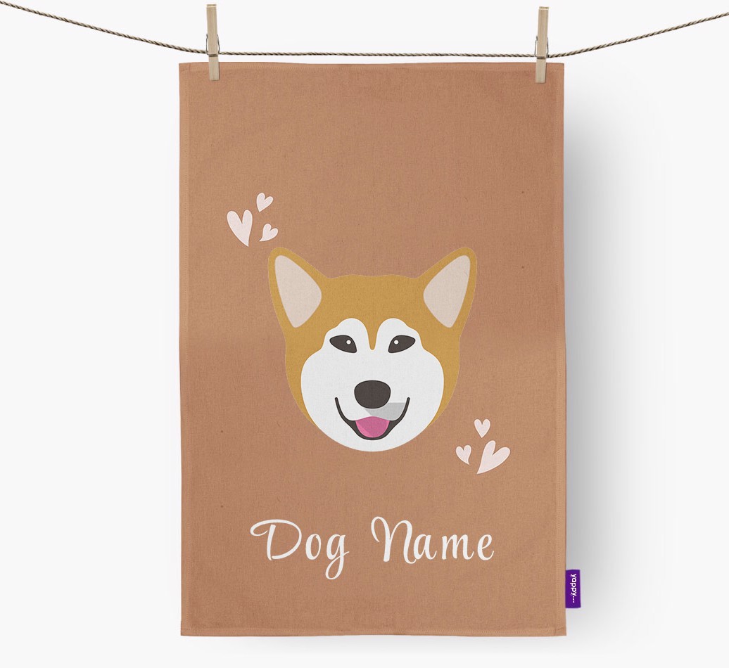 'Hearts' - Personalized {breedFullName} Dish Towel