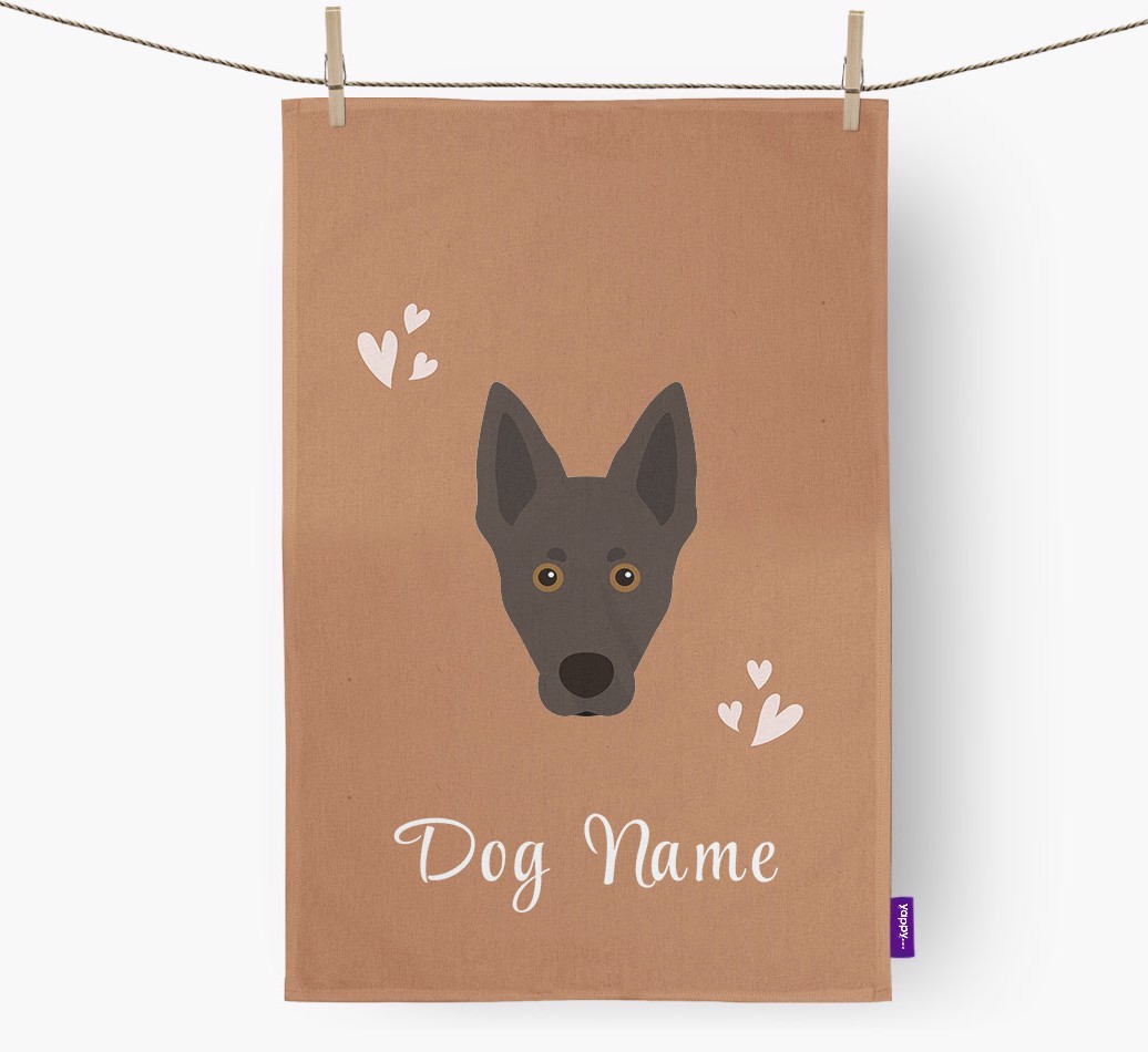 'Hearts' - Personalised {breedFullName} Tea Towel
