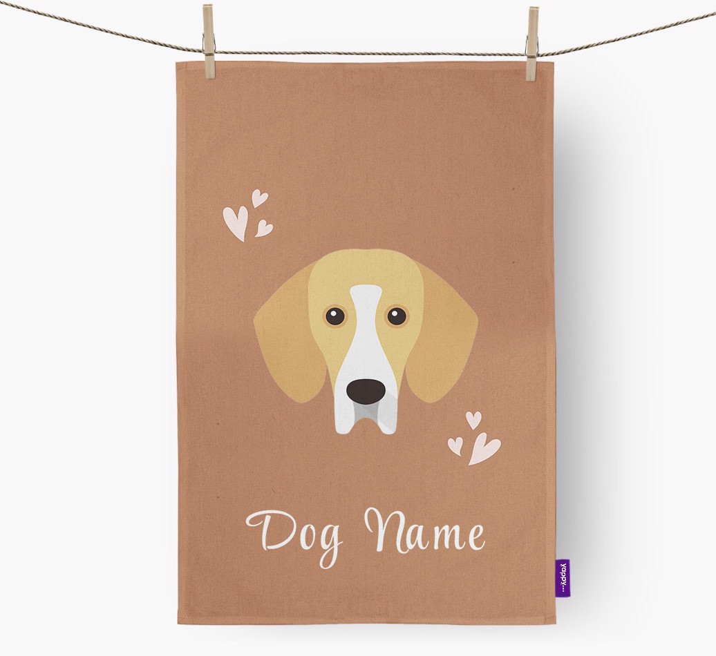'Hearts' - Personalised {breedFullName} Tea Towel