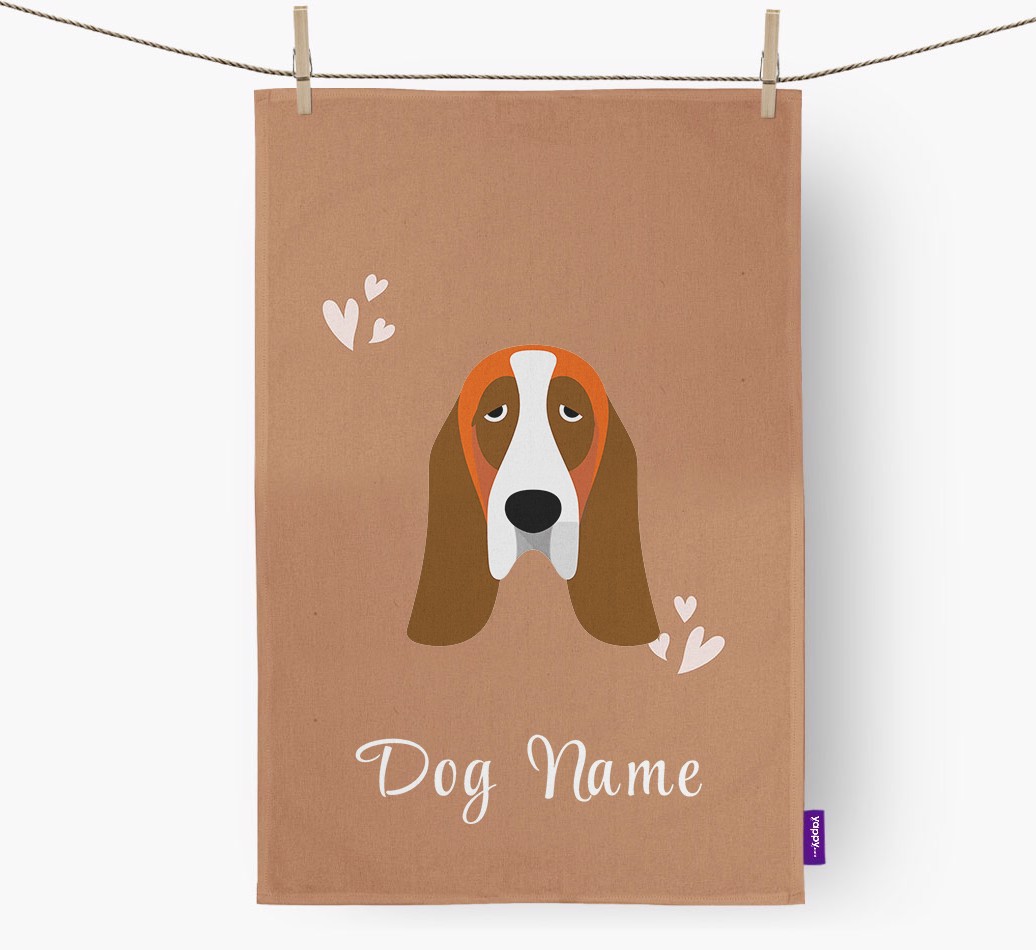 'Hearts' - Personalised {breedFullName} Tea Towel