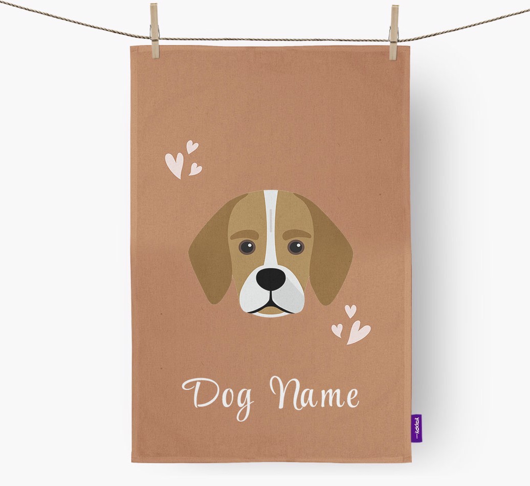 'Hearts' - Personalised {breedFullName} Tea Towel