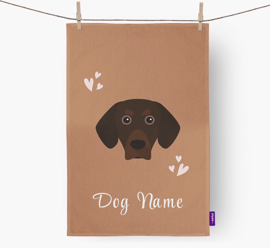 'Hearts' - Personalised {breedFullName} Tea Towel