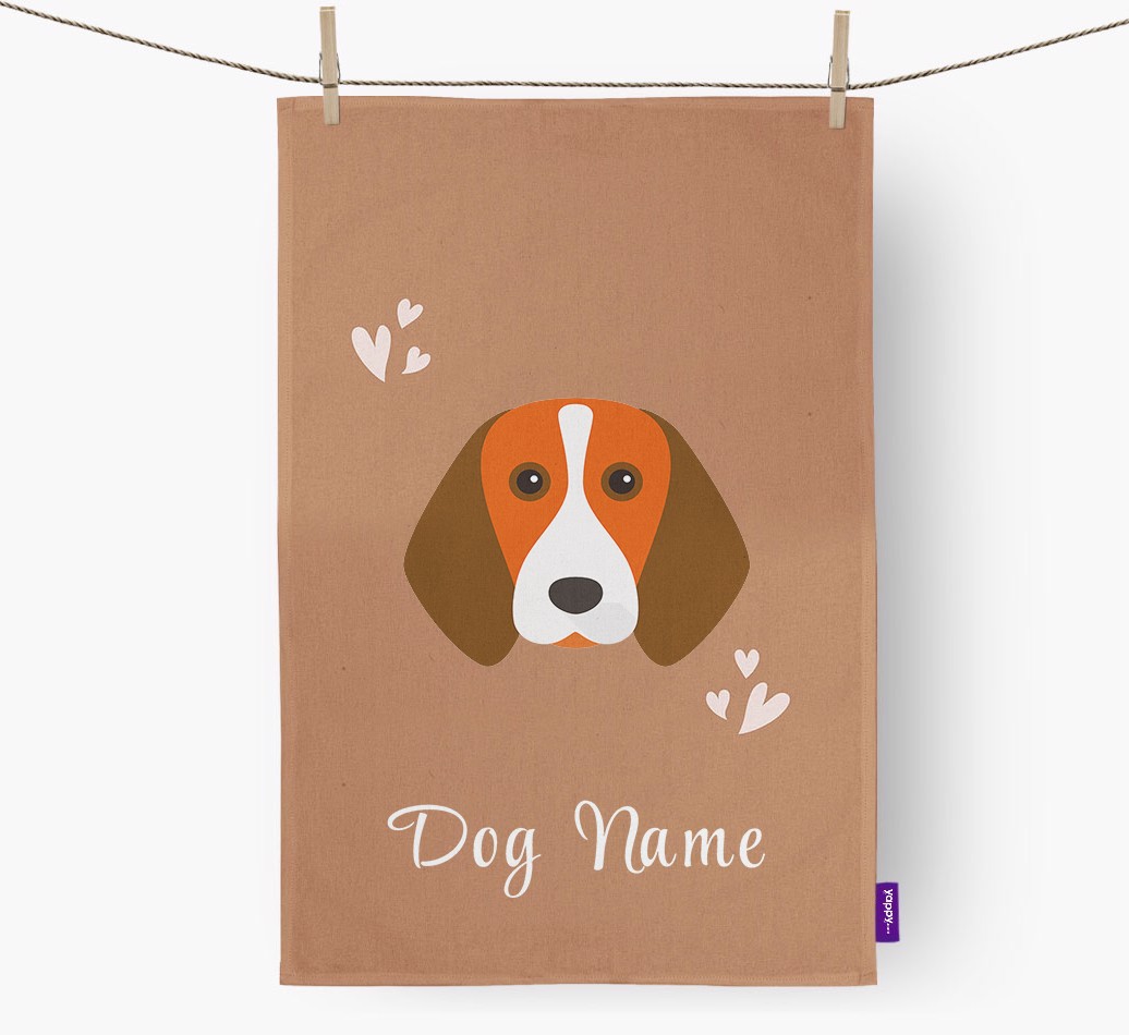 'Hearts' - Personalised {breedFullName} Tea Towel
