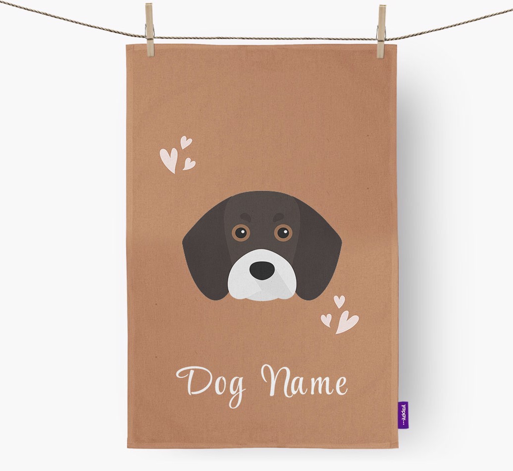 'Hearts' - Personalised {breedFullName} Tea Towel