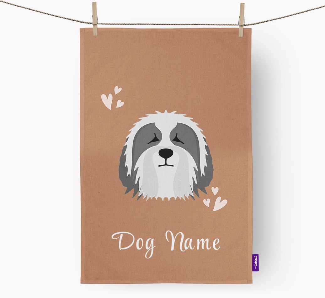 'Hearts' - Personalised {breedFullName} Tea Towel