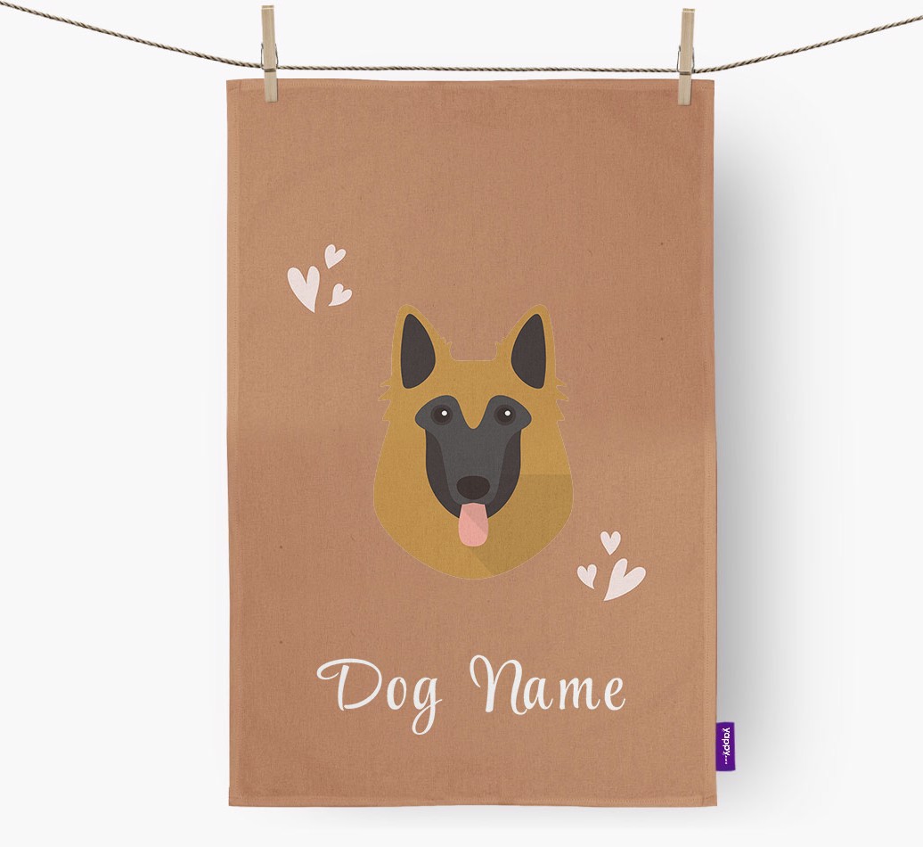 'Hearts' - Personalised {breedFullName} Tea Towel