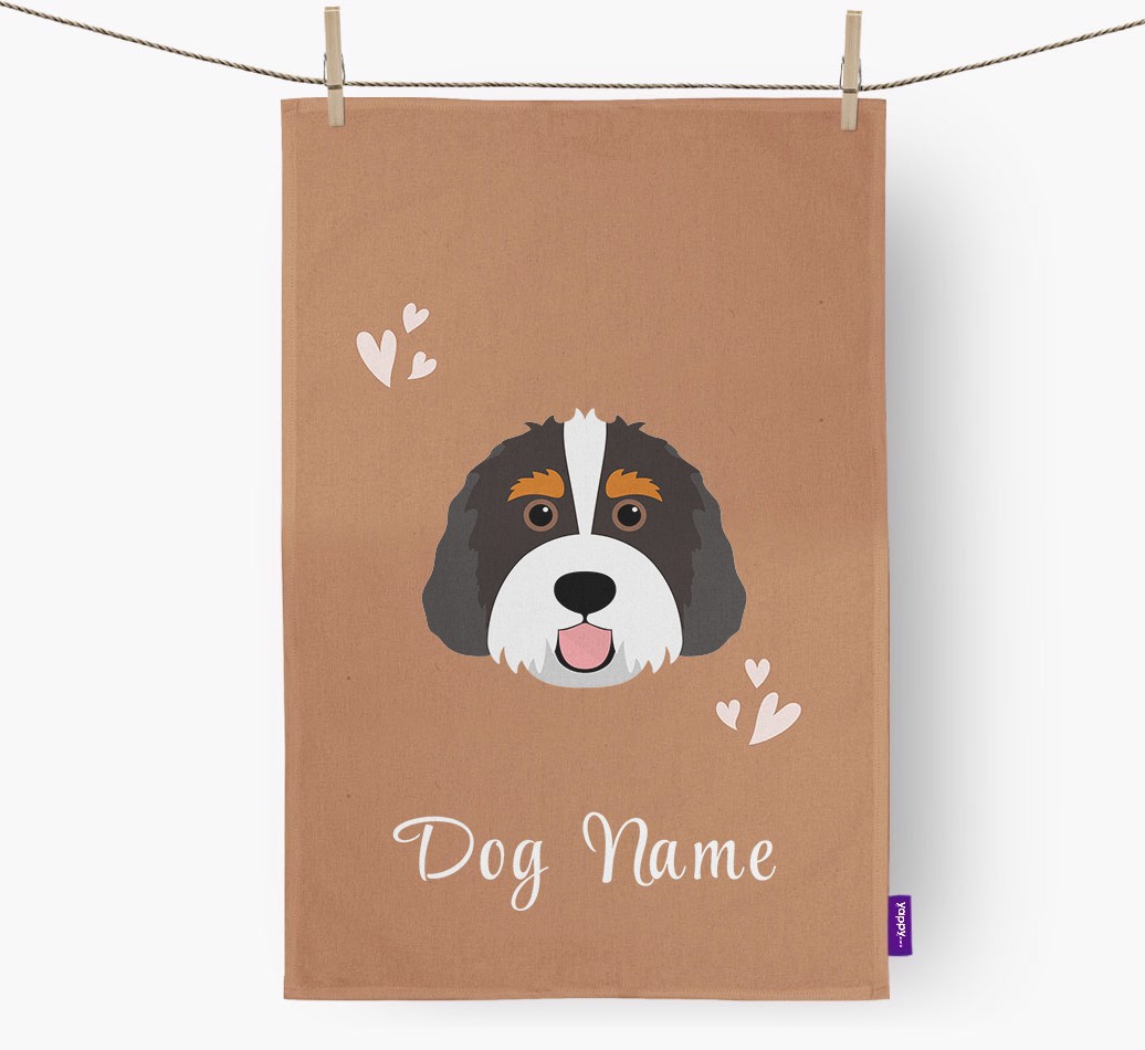 'Hearts' - Personalised {breedFullName} Tea Towel