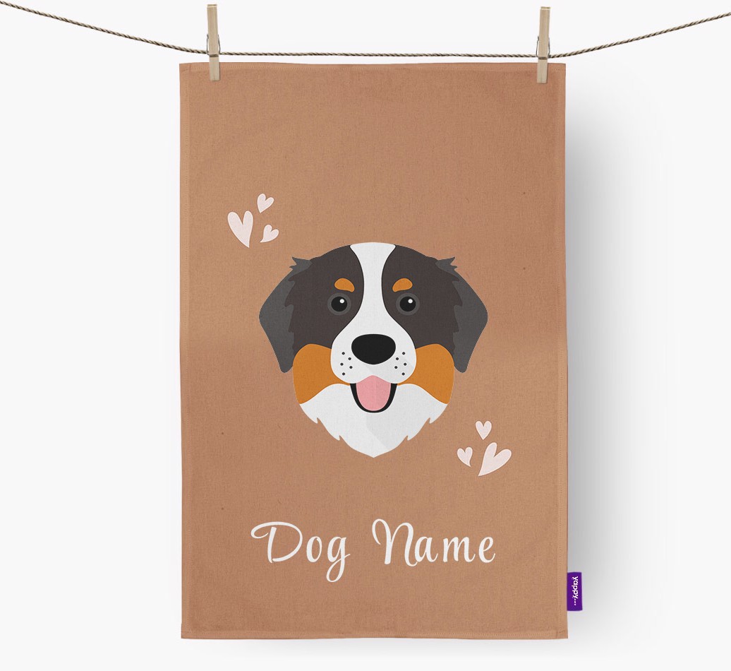 'Hearts' - Personalised {breedFullName} Tea Towel