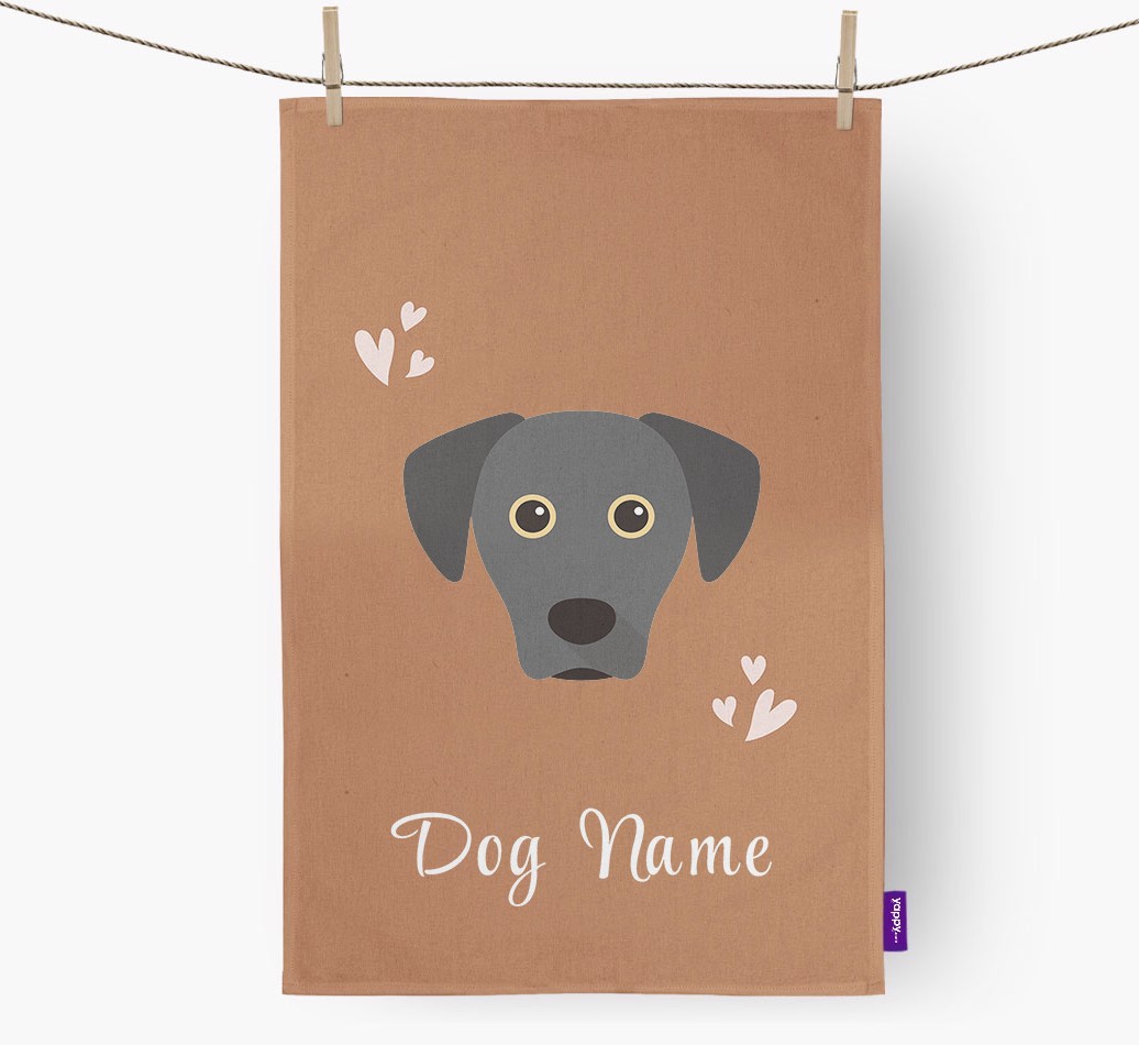 'Hearts' - Personalised {breedFullName} Tea Towel