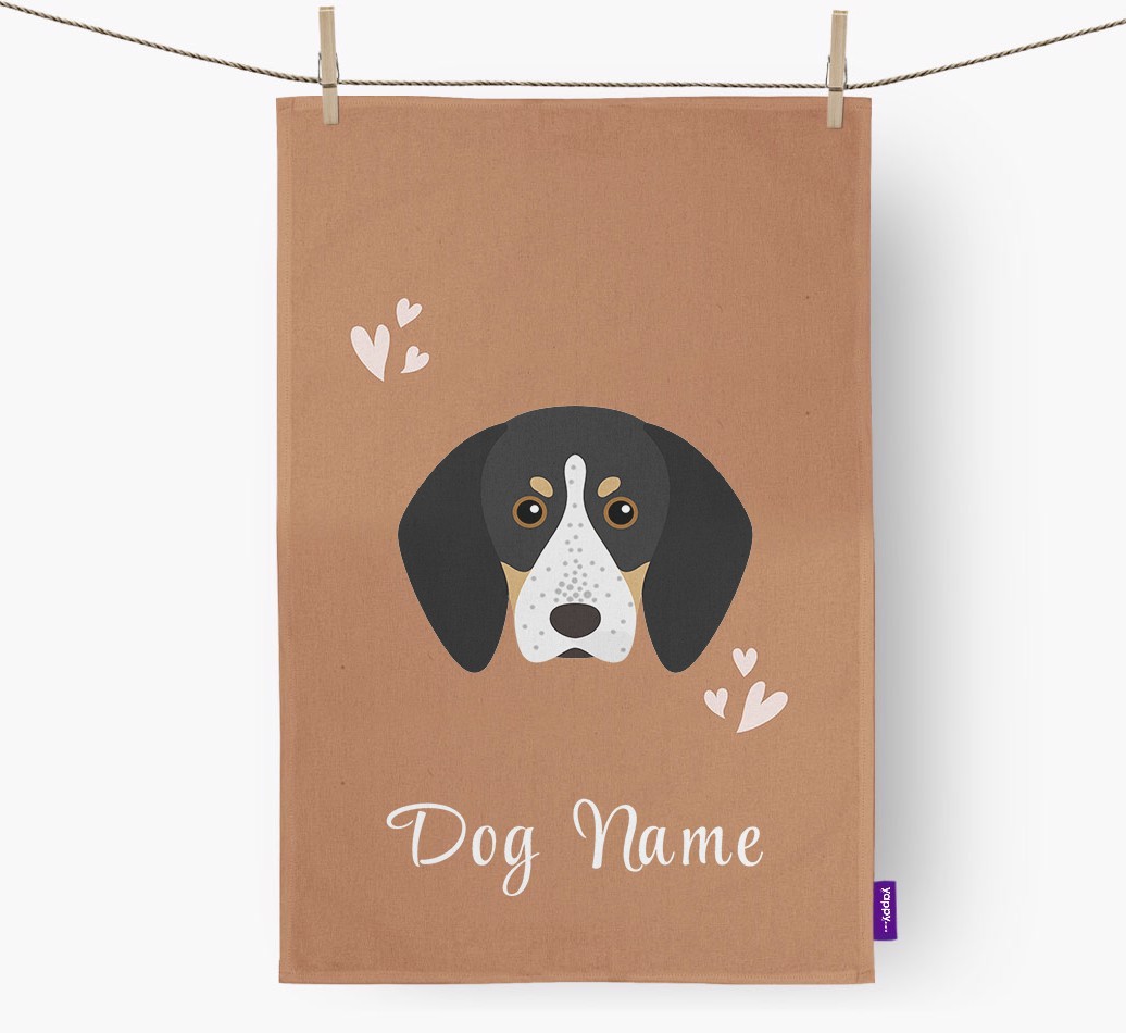 'Hearts' - Personalised {breedFullName} Tea Towel