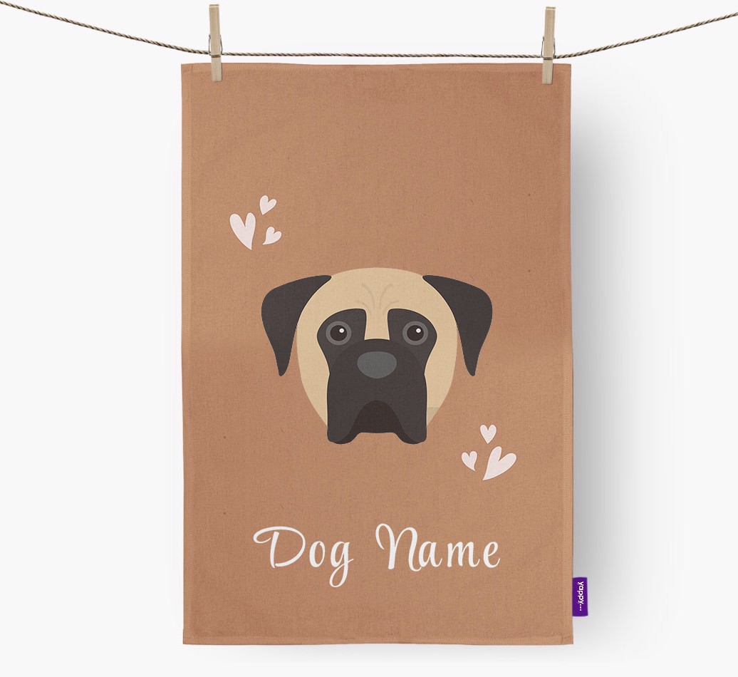 'Hearts' - Personalised {breedFullName} Tea Towel