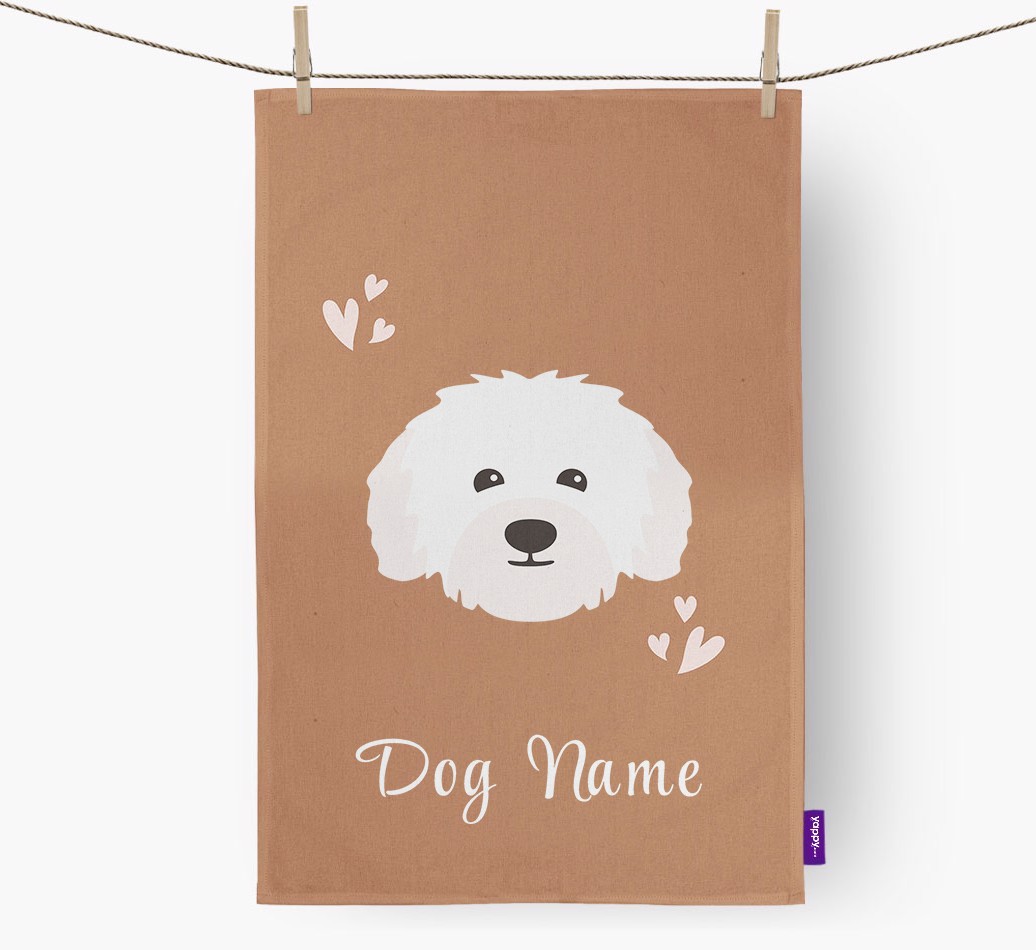 'Hearts' - Personalised {breedFullName} Tea Towel