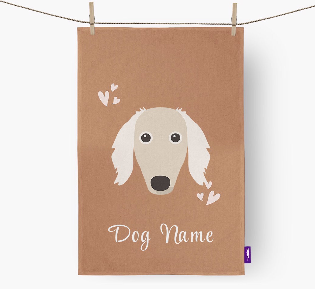 'Hearts' - Personalised {breedFullName} Tea Towel