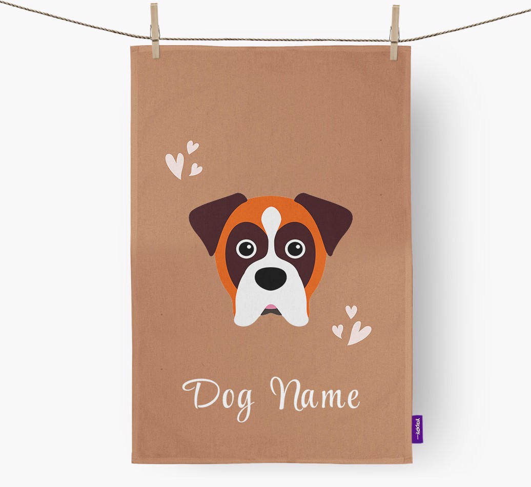 'Hearts' - Personalised {breedFullName} Tea Towel