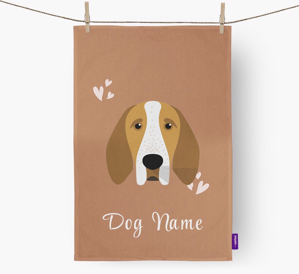 'Hearts' - Personalised {breedFullName} Tea Towel