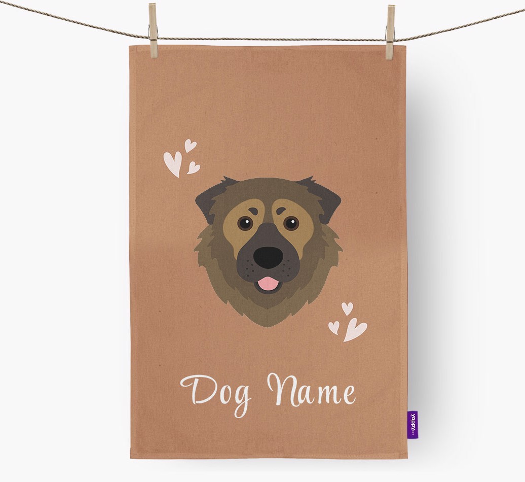 'Hearts' - Personalised {breedFullName} Tea Towel