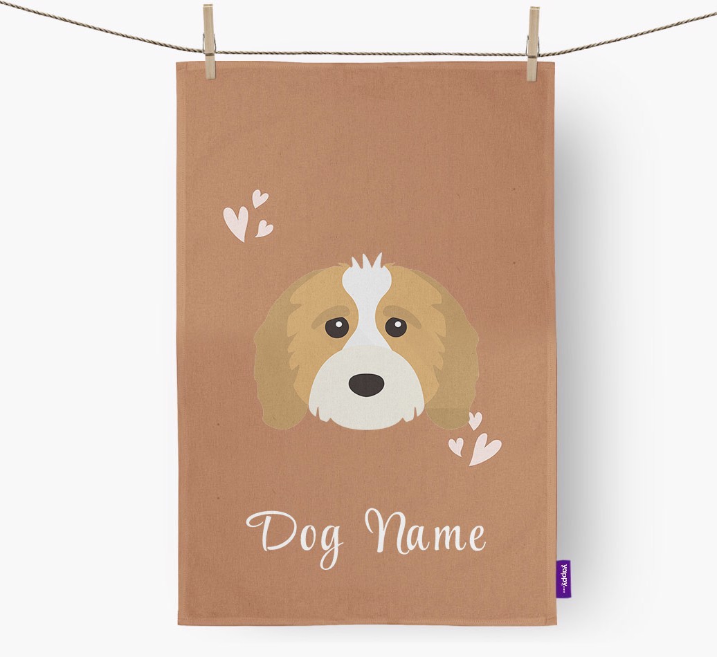 'Hearts' - Personalised {breedFullName} Tea Towel