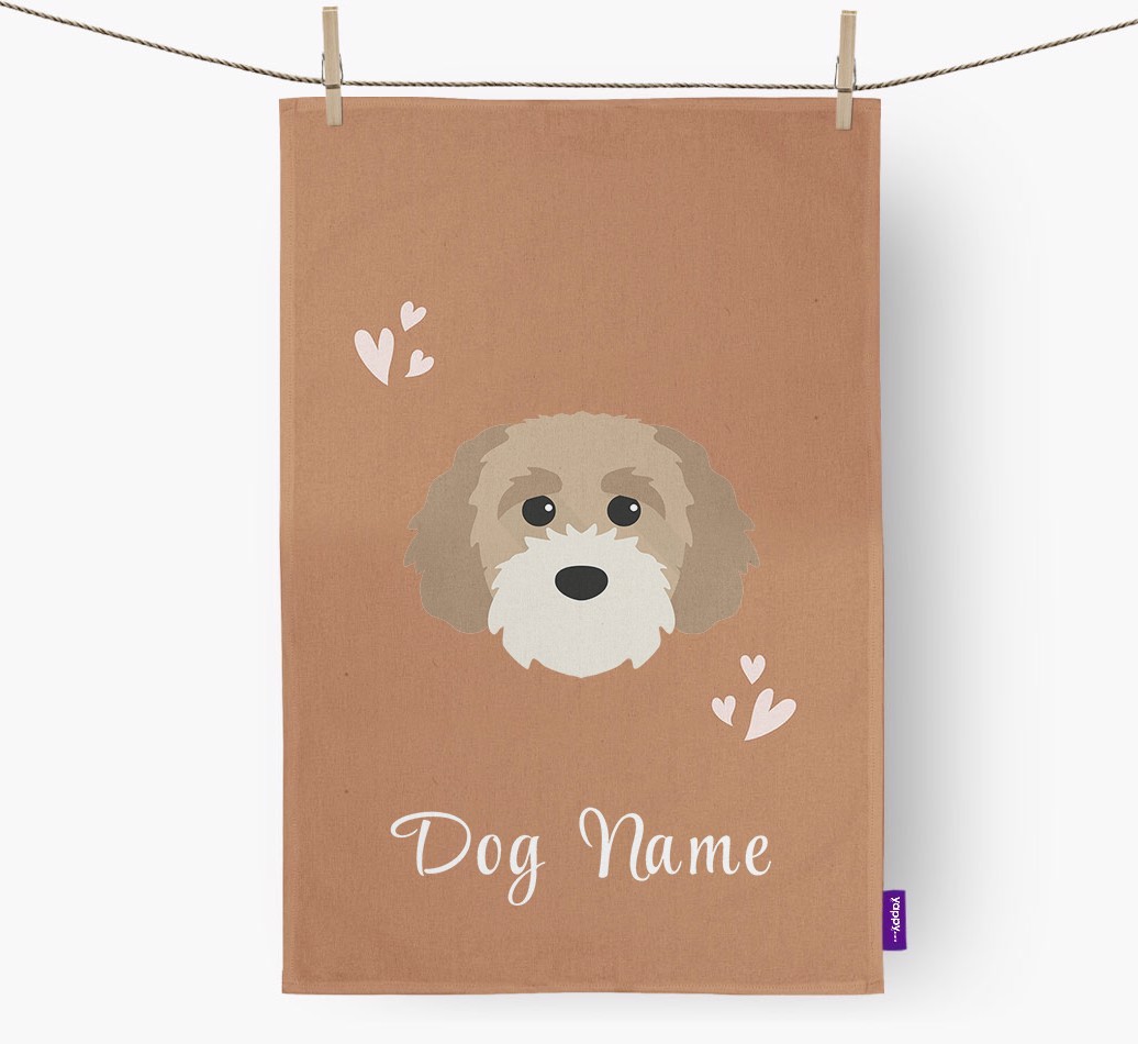 'Hearts' - Personalised {breedFullName} Tea Towel