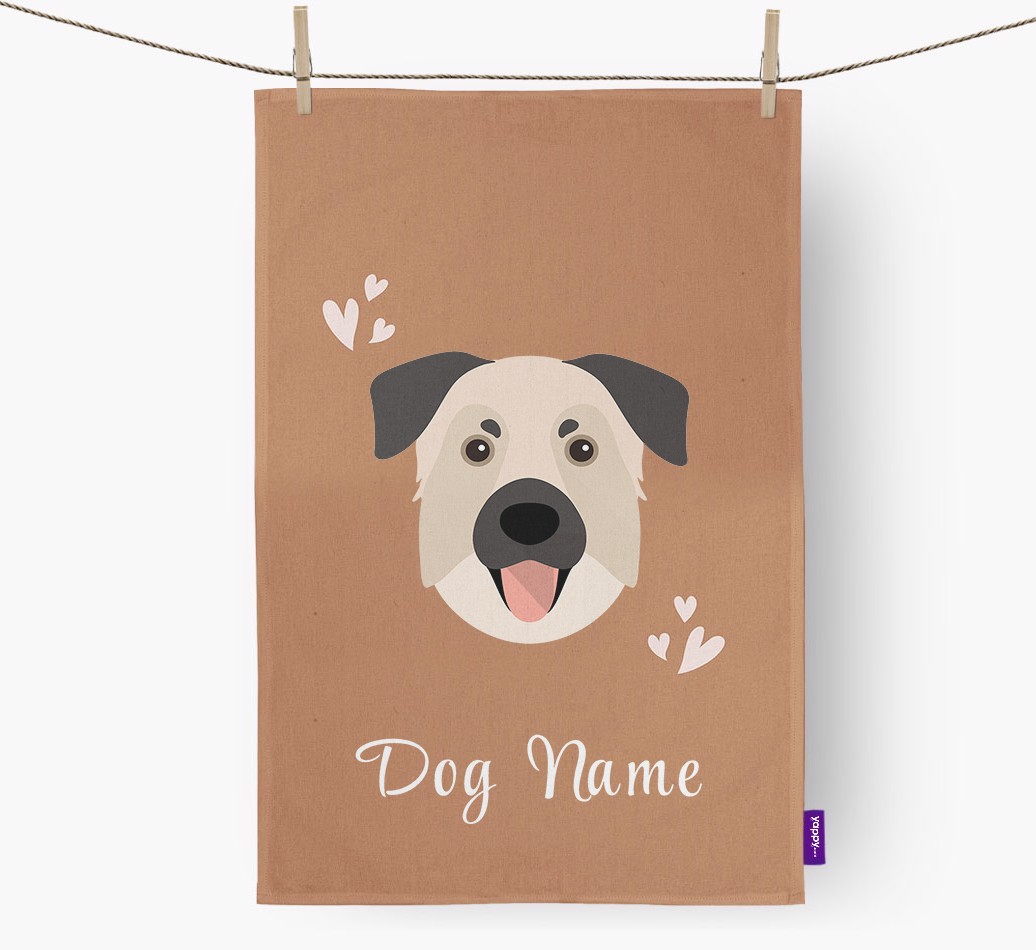 'Hearts' - Personalised {breedFullName} Tea Towel