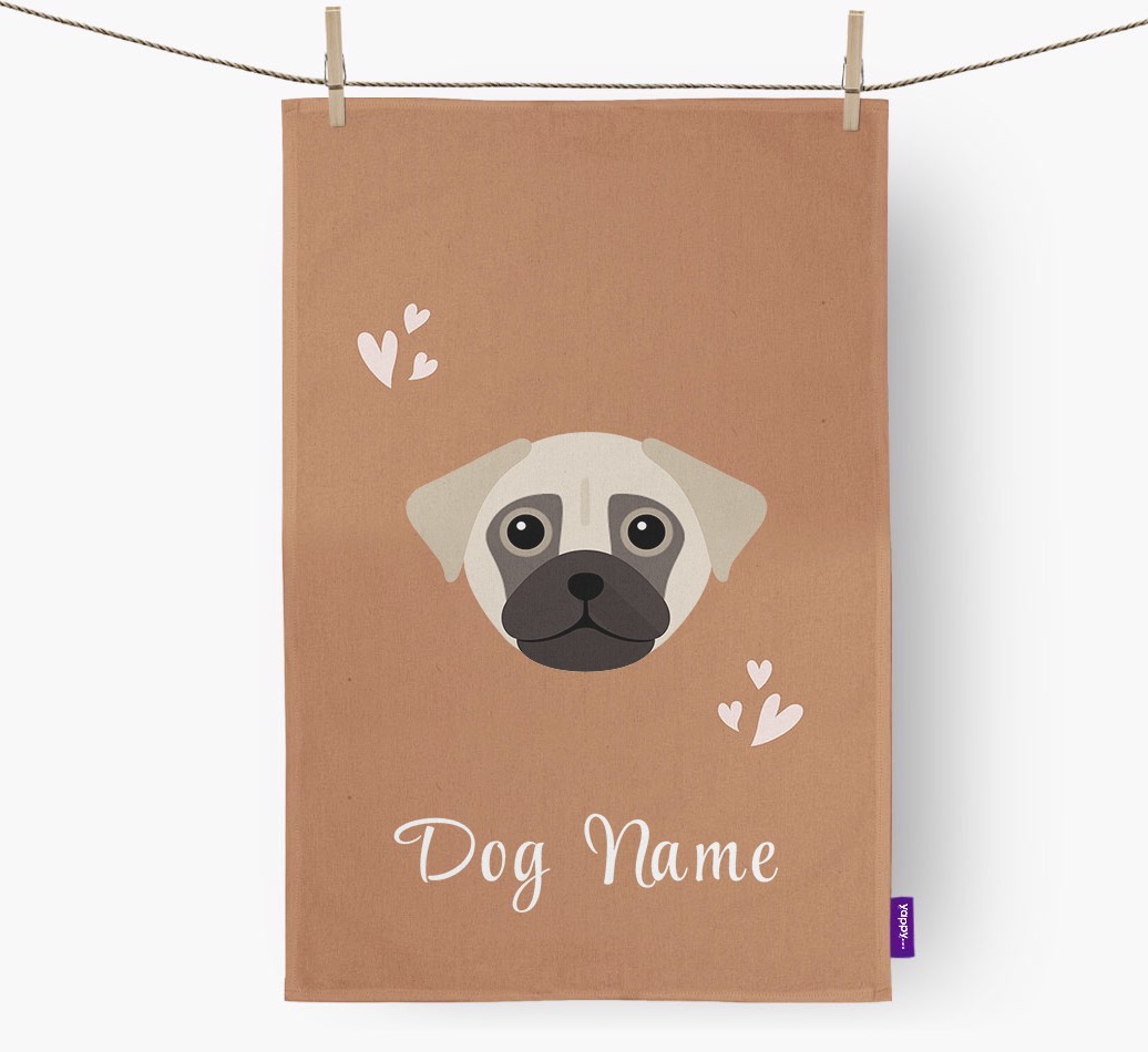 'Hearts' - Personalised {breedFullName} Tea Towel