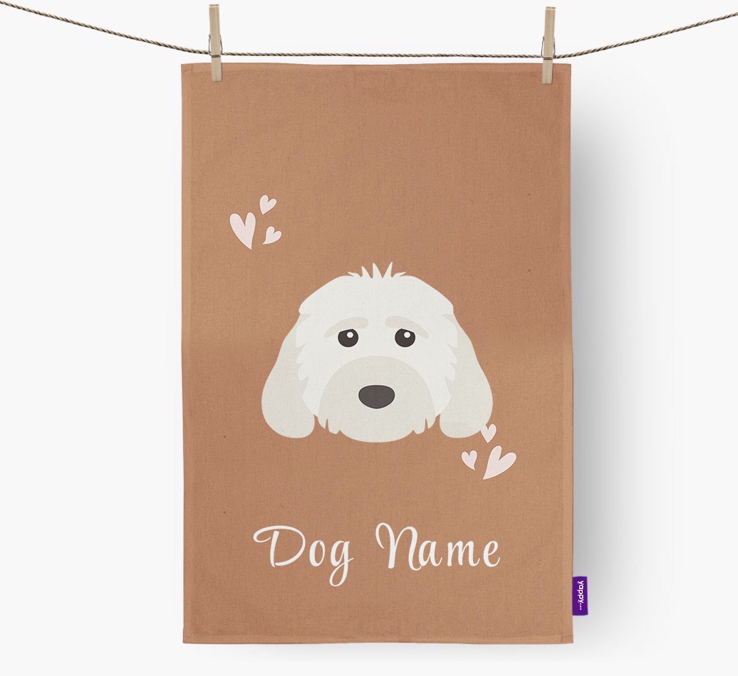 'Hearts' - Personalised {breedFullName} Tea Towel