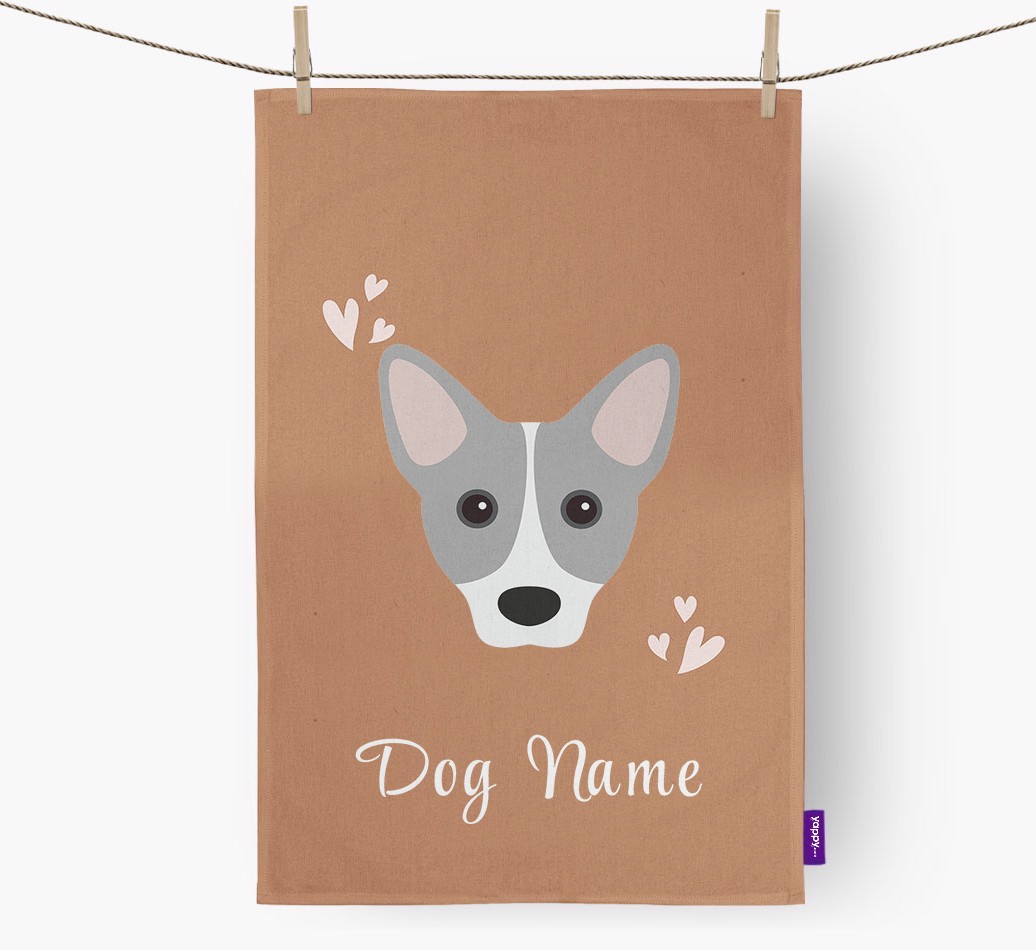 'Hearts' - Personalised {breedFullName} Tea Towel