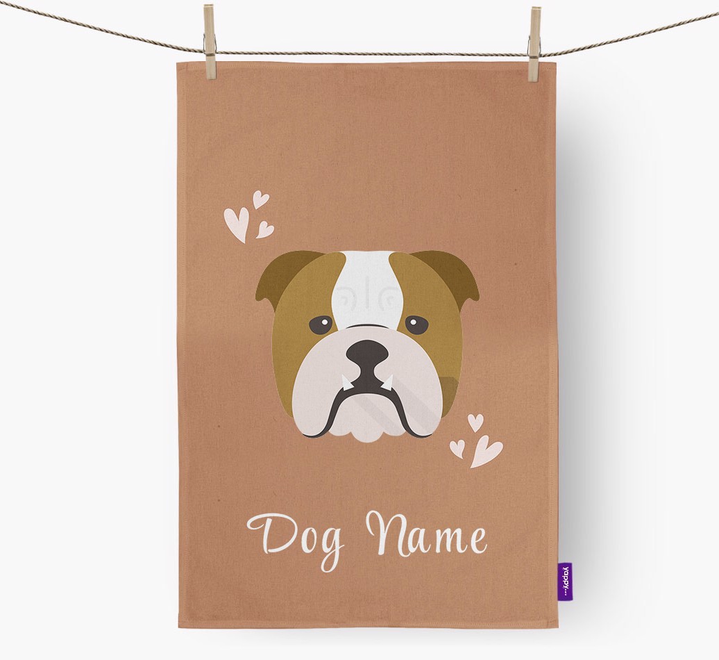 'Hearts' - Personalised {breedFullName} Tea Towel