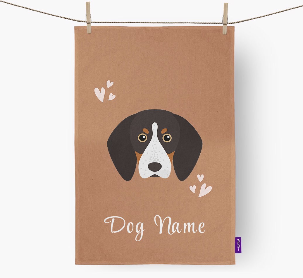 'Hearts' - Personalised {breedFullName} Tea Towel