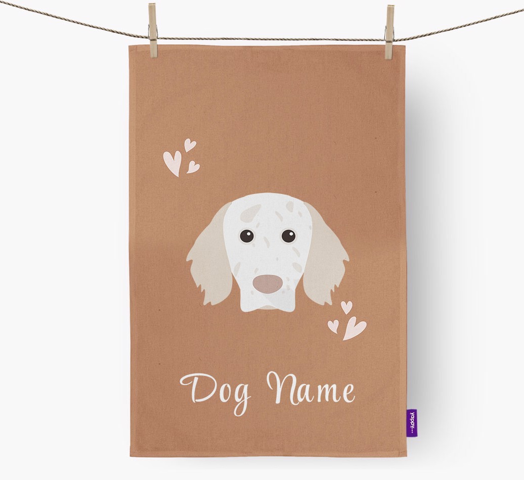 'Hearts' - Personalised {breedFullName} Tea Towel