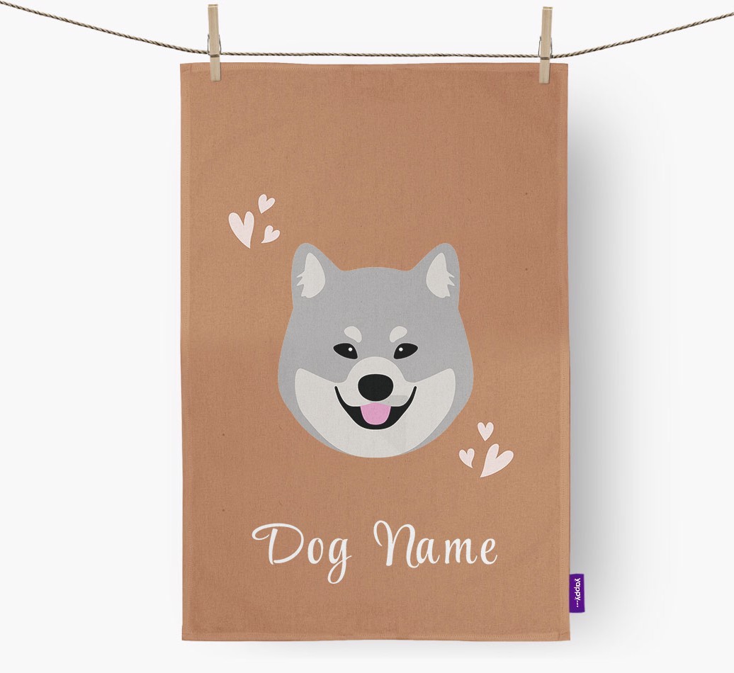 'Hearts' - Personalised {breedFullName} Tea Towel