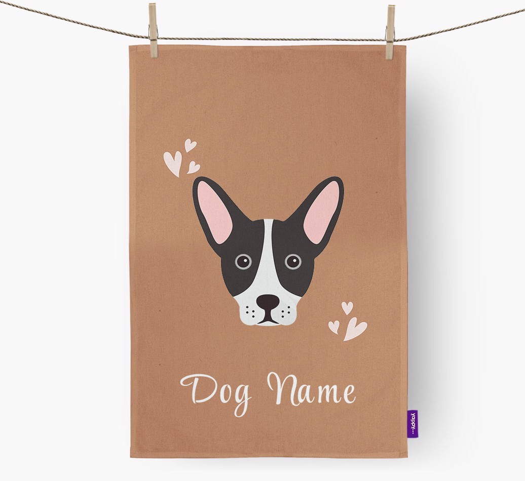'Hearts' - Personalised {breedFullName} Tea Towel