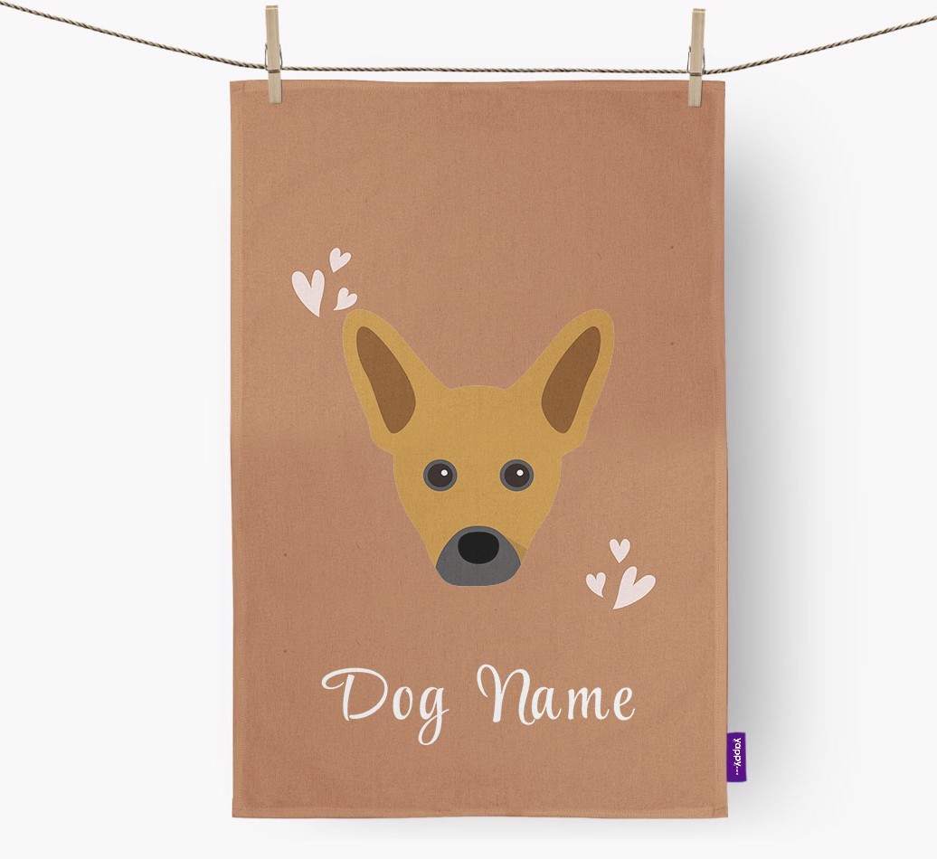 'Hearts' - Personalised {breedFullName} Tea Towel