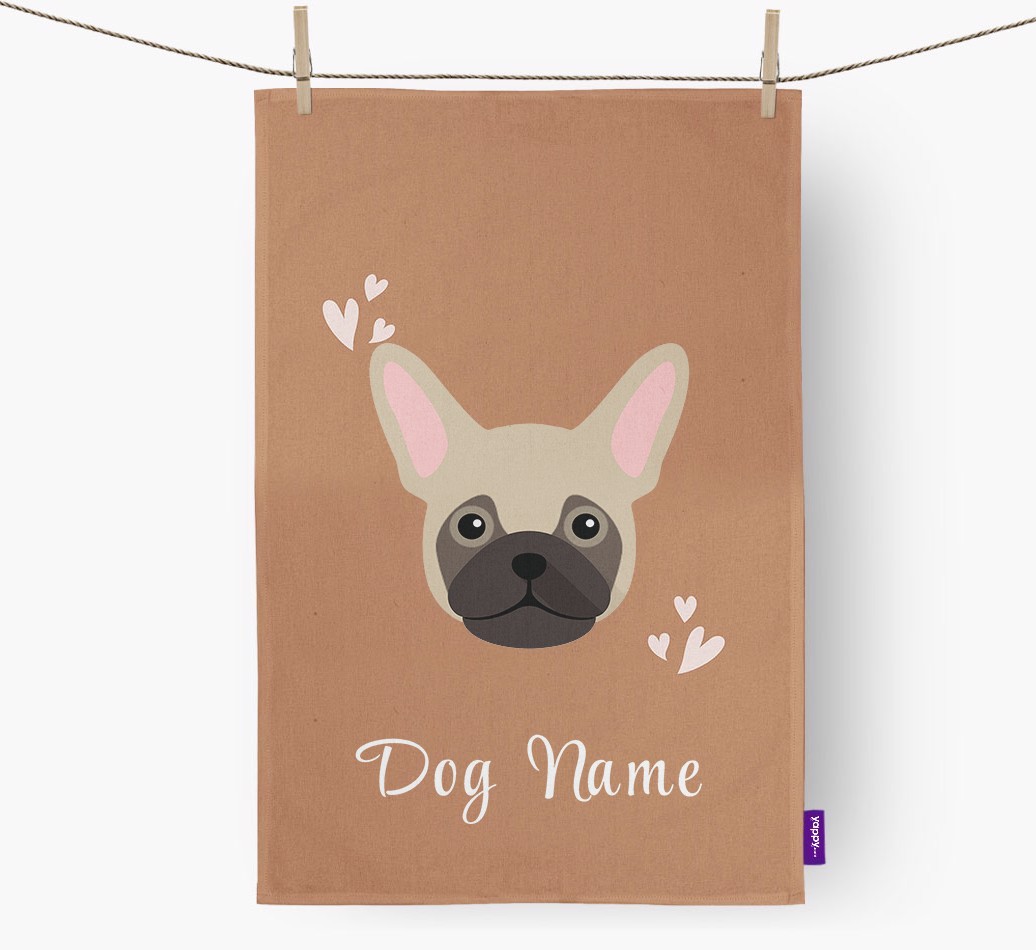 'Hearts' - Personalised {breedFullName} Tea Towel