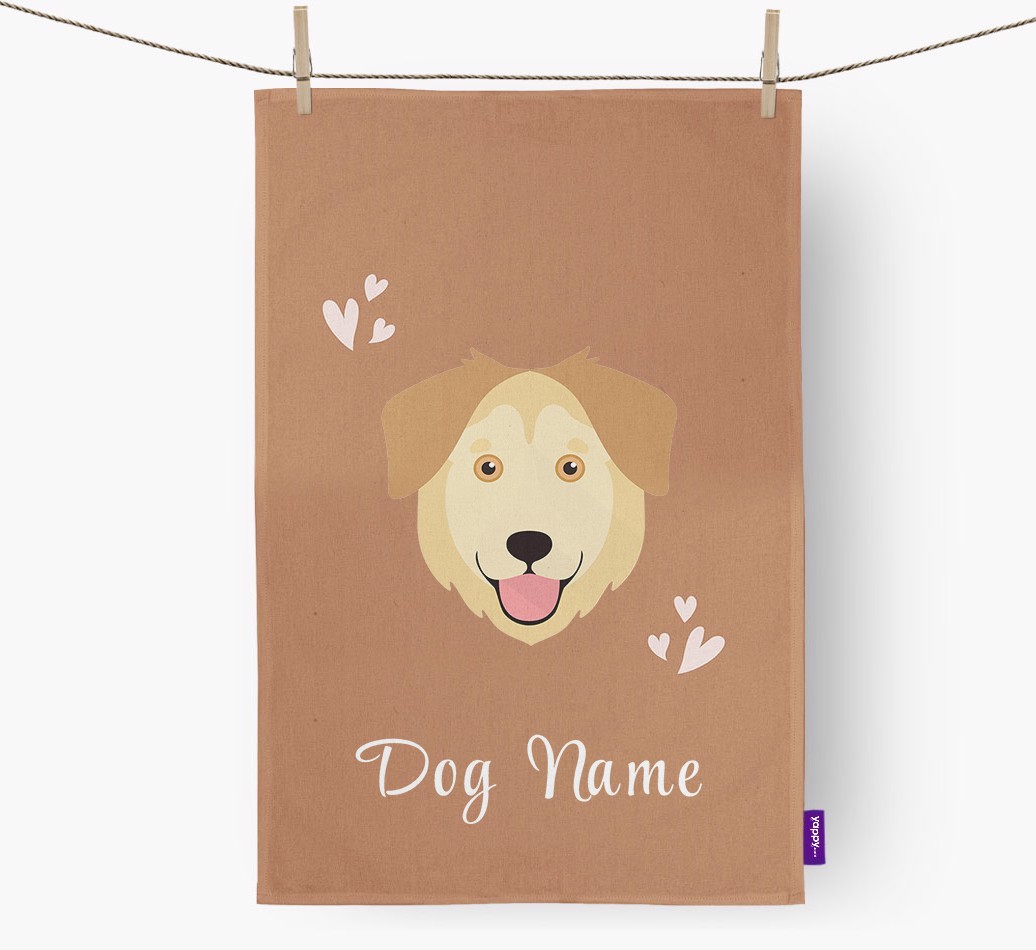 'Hearts' - Personalised {breedFullName} Tea Towel