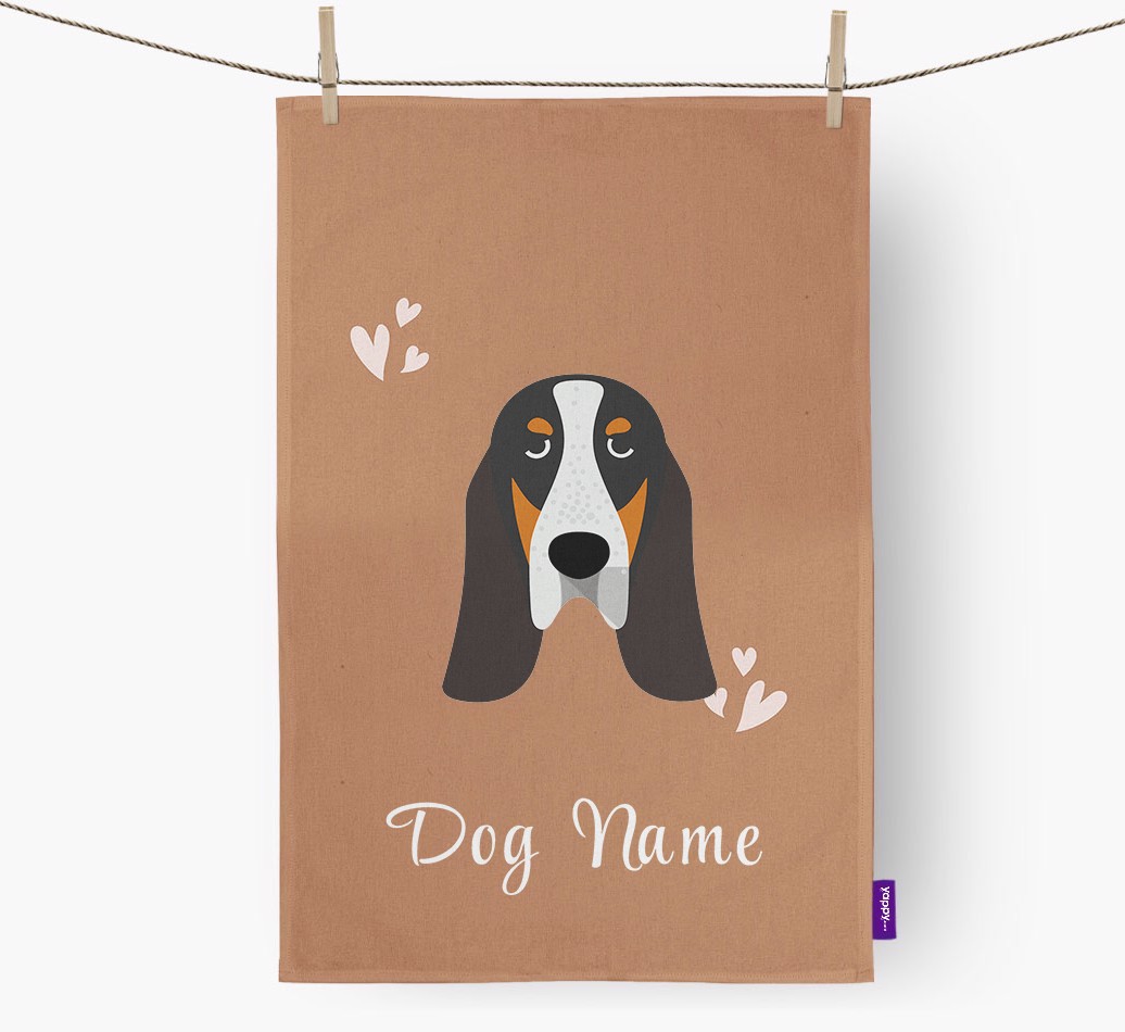 'Hearts' - Personalised {breedFullName} Tea Towel