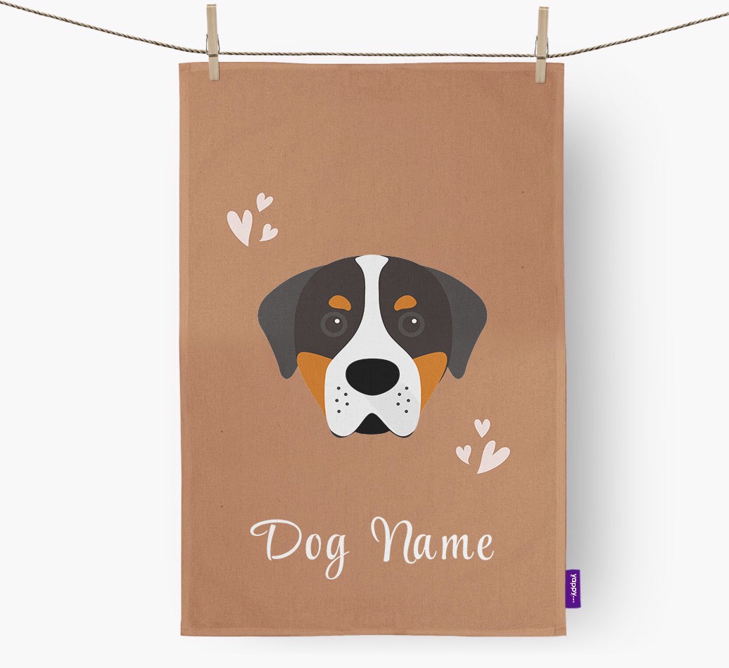 'Hearts' - Personalised {breedFullName} Tea Towel