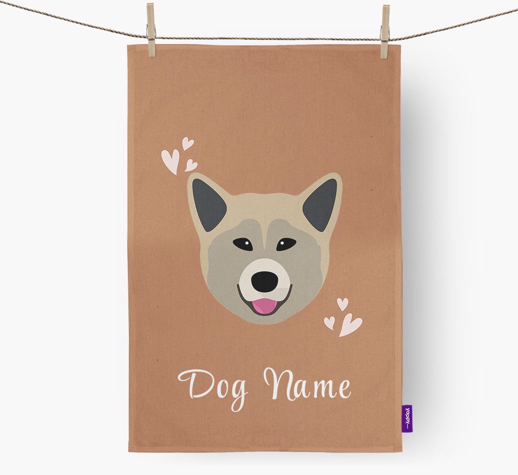 'Hearts' - Personalised {breedFullName} Tea Towel