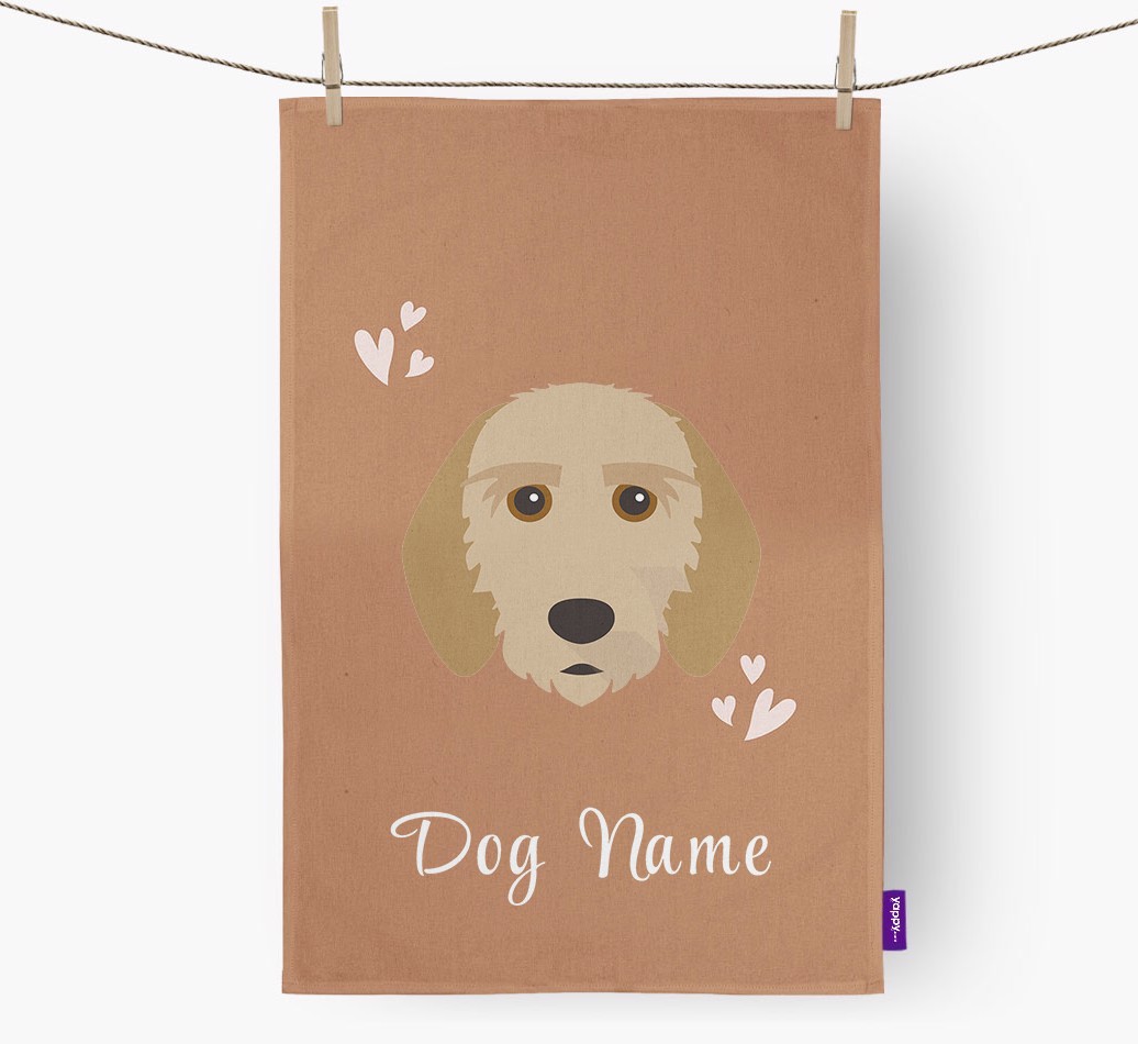 'Hearts' - Personalised {breedFullName} Tea Towel