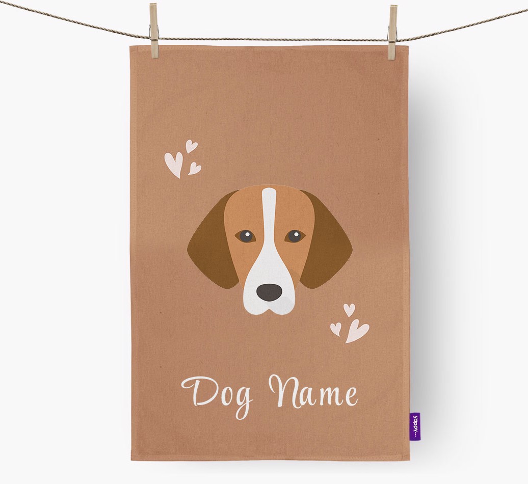 'Hearts' - Personalised {breedFullName} Tea Towel