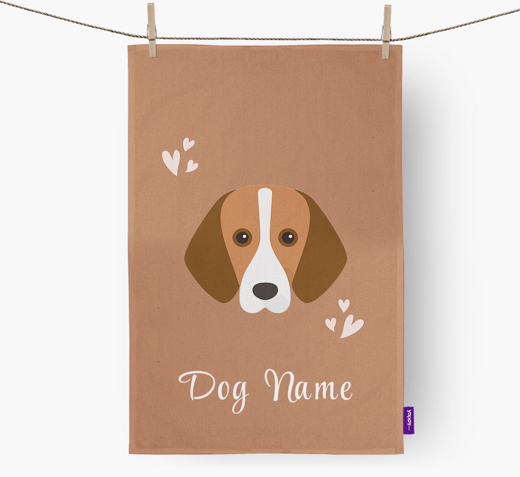 'Hearts' - Personalised {breedFullName} Tea Towel