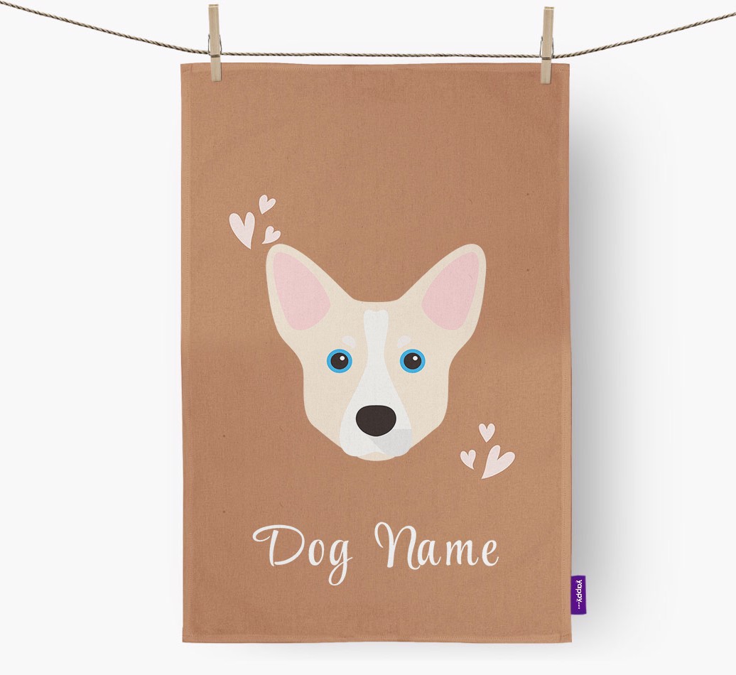 'Hearts' - Personalised {breedFullName} Tea Towel