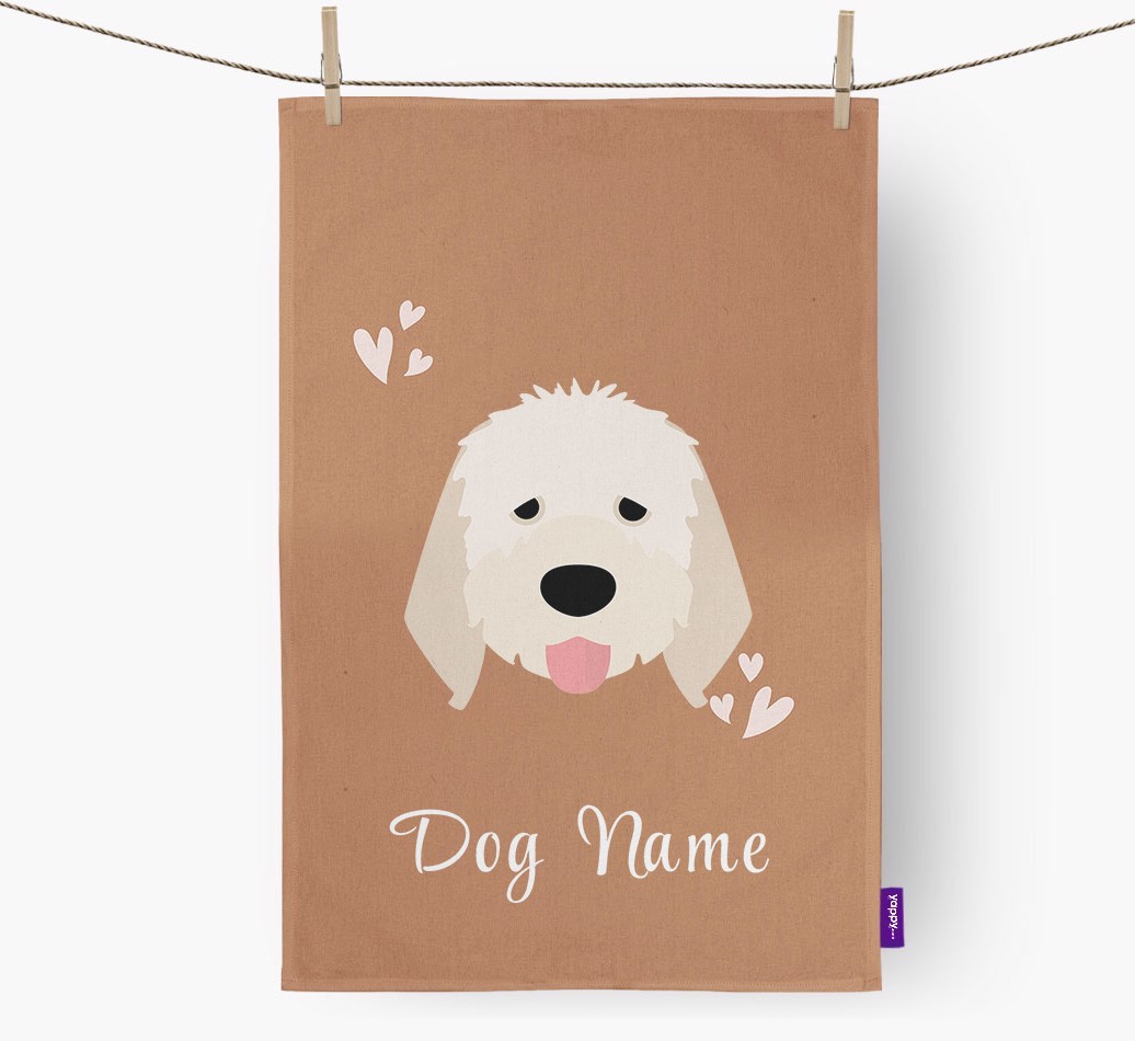 'Hearts' - Personalised {breedFullName} Tea Towel