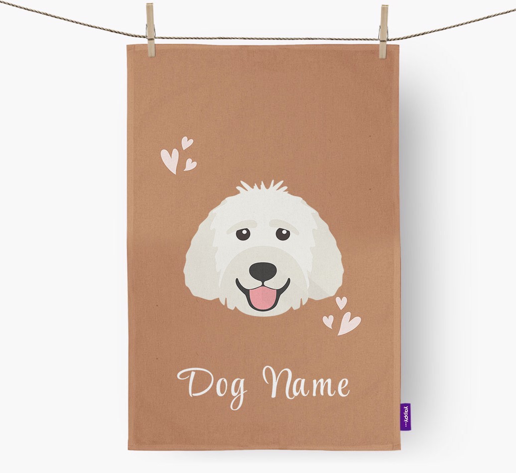 'Hearts' - Personalised {breedFullName} Tea Towel