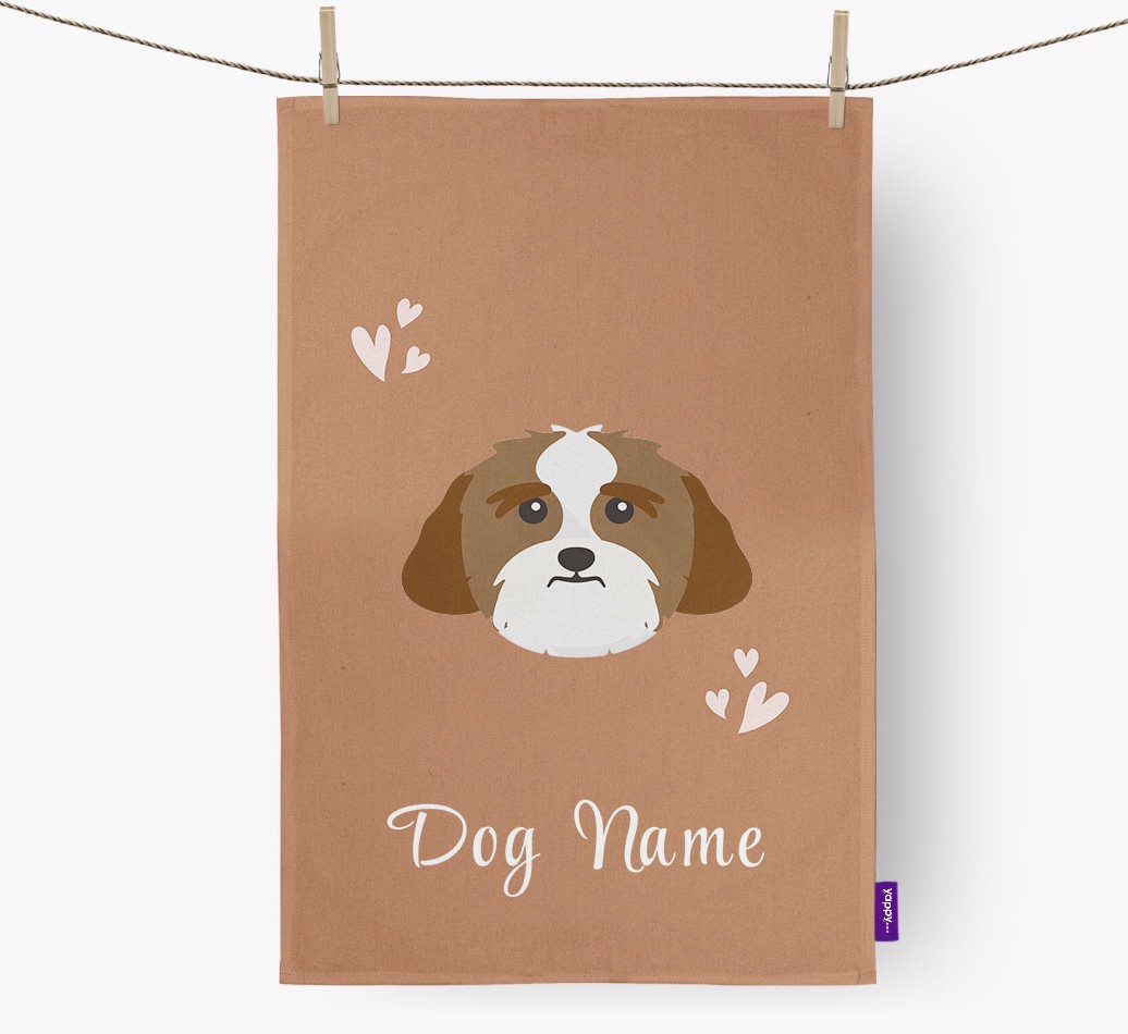 'Hearts' - Personalised {breedFullName} Tea Towel
