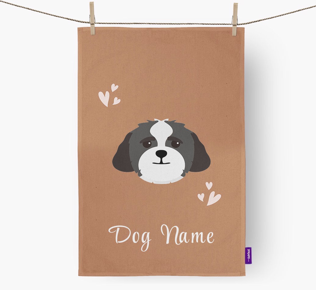 'Hearts' - Personalised {breedFullName} Tea Towel