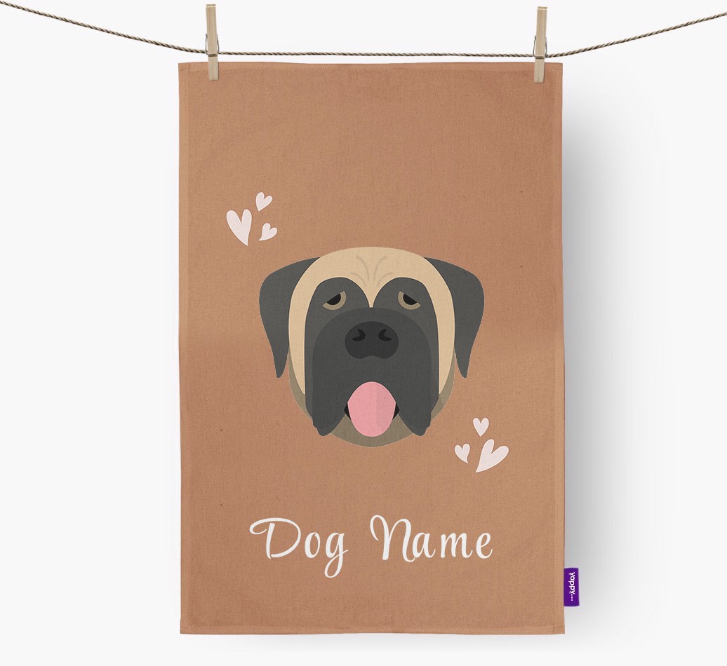 'Hearts' - Personalised {breedFullName} Tea Towel